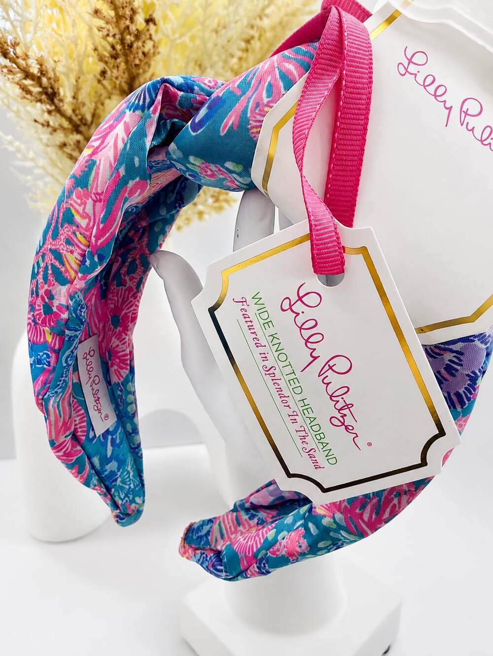 Lilly Pulitzer Splendor In The Sand Wide Knotted Headband Satin Pink Blue NEW